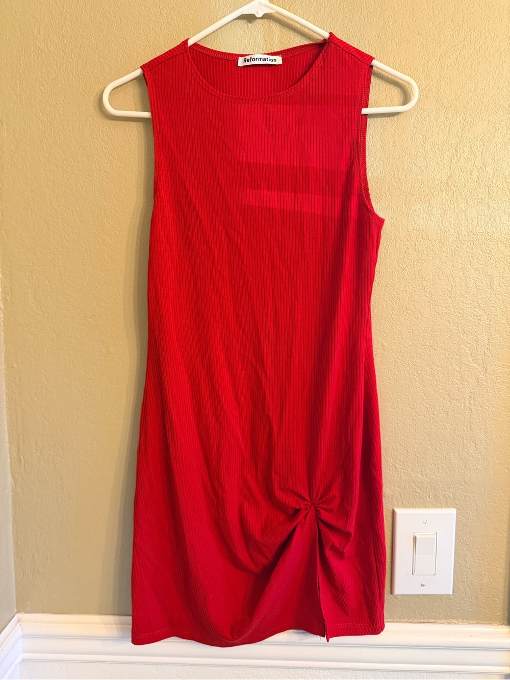 Reformation Red Sleeveless Knot-Front Dress